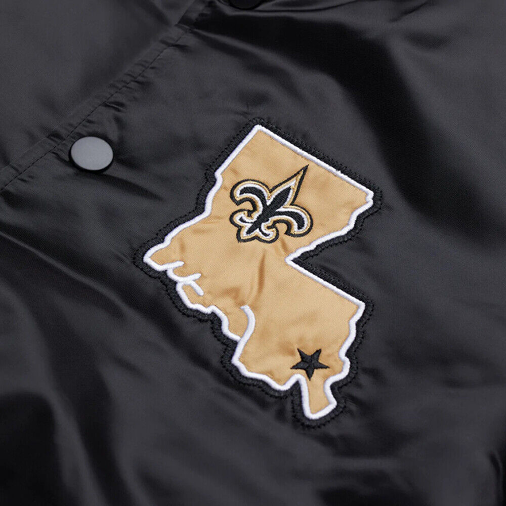 NFL New Orleans Saints Vintage 80s Black Satin Bomber Baseball Varsity Jacket
