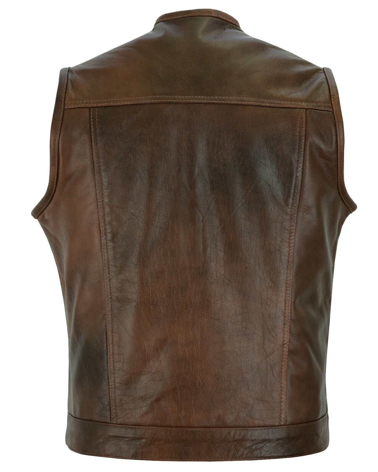Collarless Brown Mens Vest Waistcoat Gilet Biker Motorcycle Leather