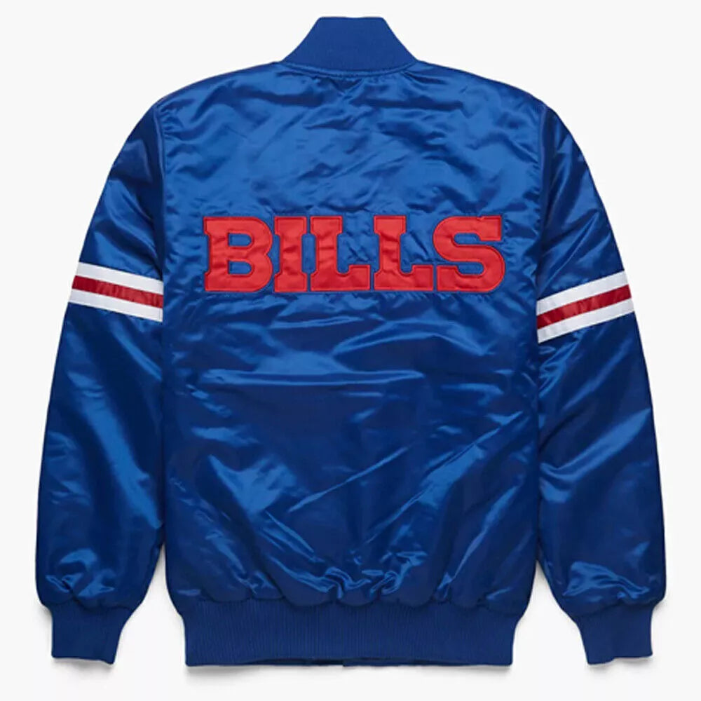 Men's Buffalo Bills Royal Satin Bomber Style Full Snap Lettermen Varsity Jacket
