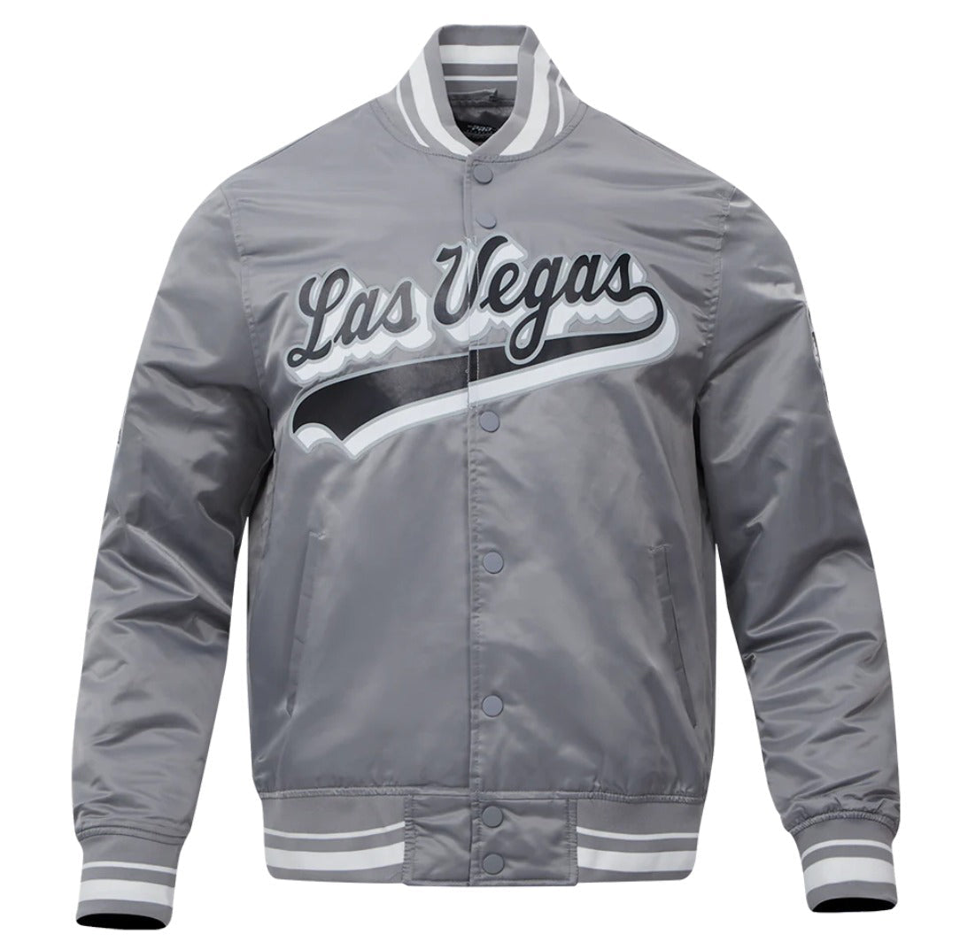 NFL LAS VEGAS RAIDERS SCRIPT TAIL MEN'S RIB SATIN JACKET