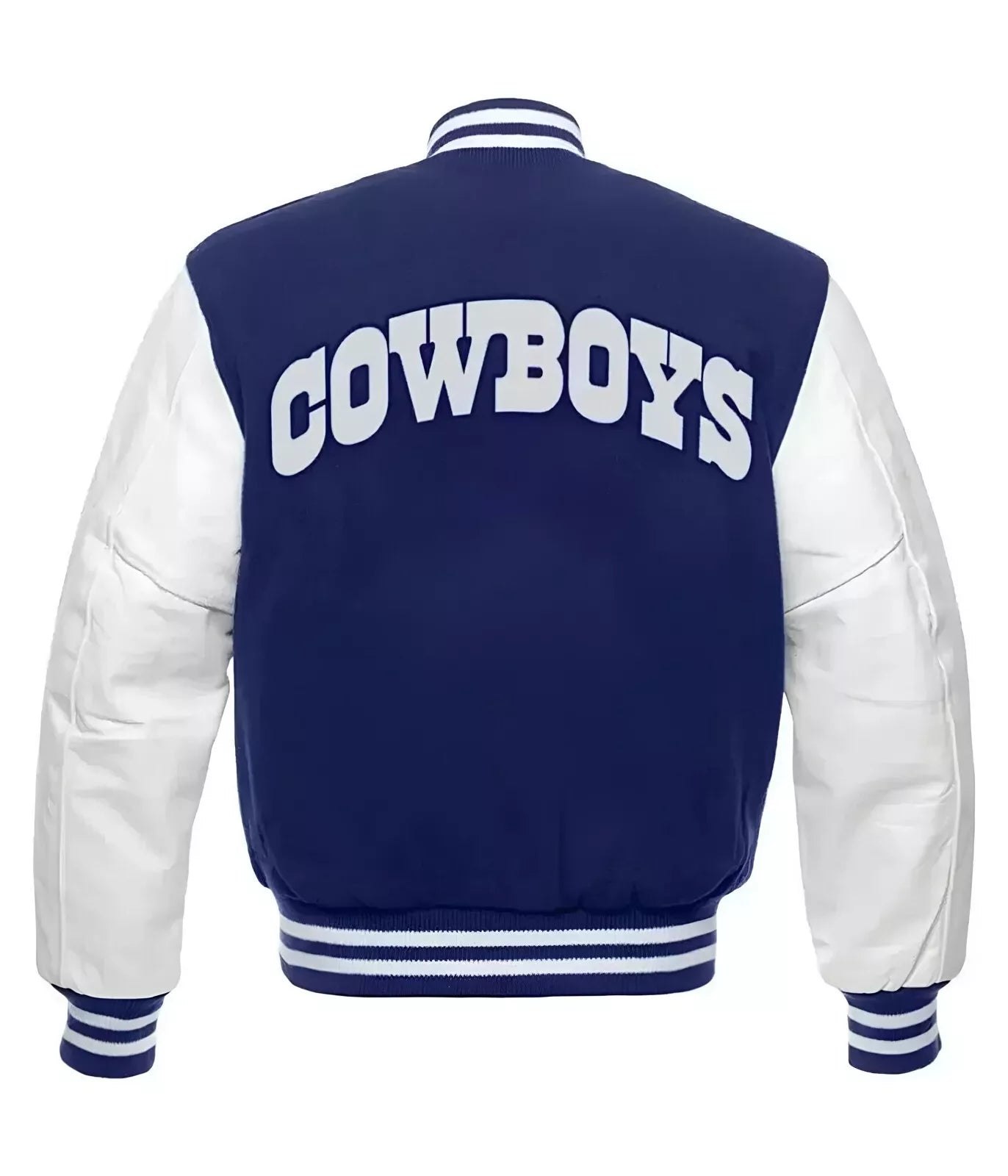 NFL Dallas Cowboys Royal Blue Body White Leather Sleeves varsity jacket men's