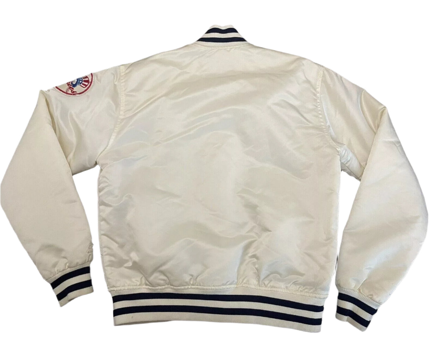 NY Yankees Vintage 90s Athletic Jacket White Satin Bomber Style Varsity Jacket-02