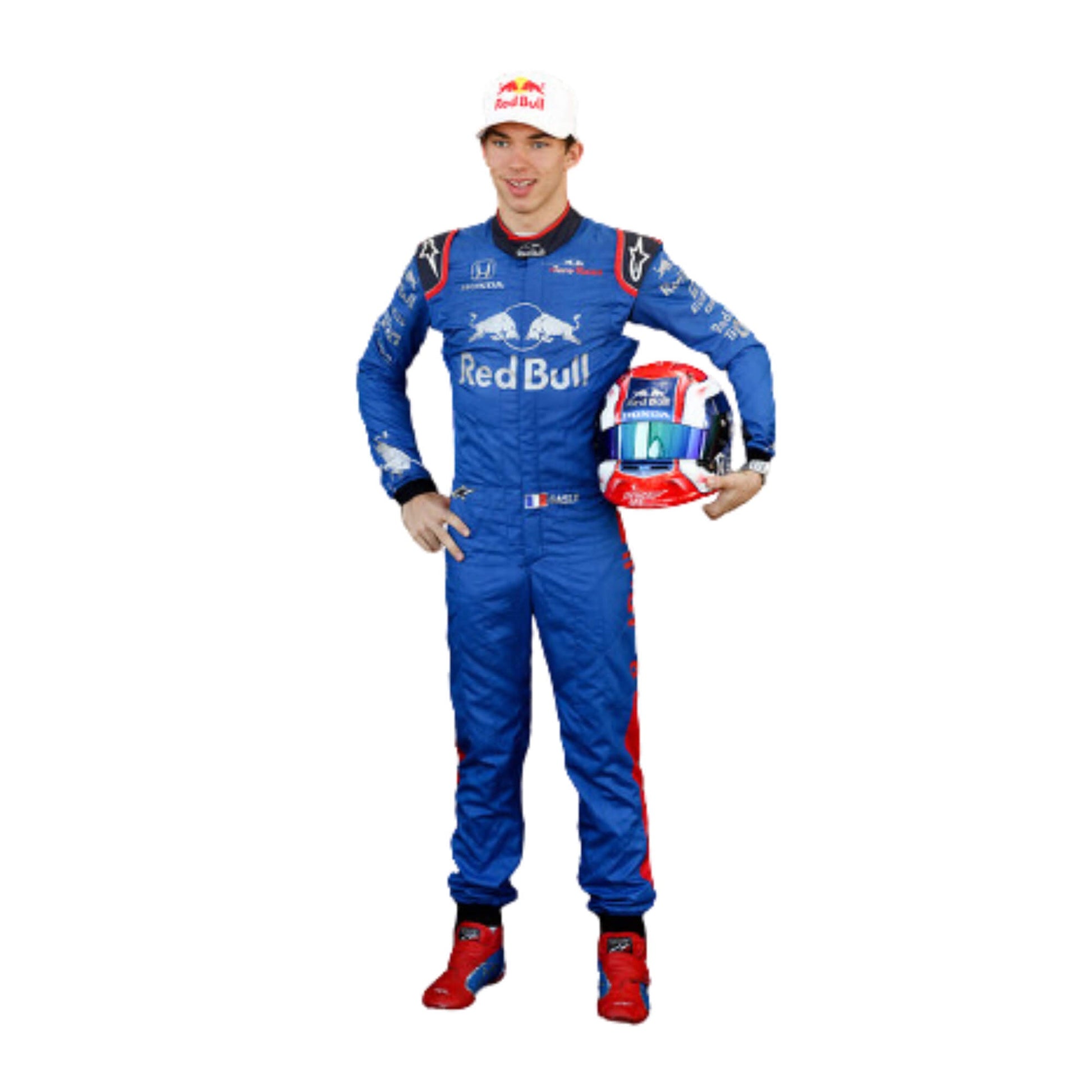Pierre Gasly 2018 F1 racing suit – clean and modern design with race-inspired detailing, popular among Formula 1 collectors.