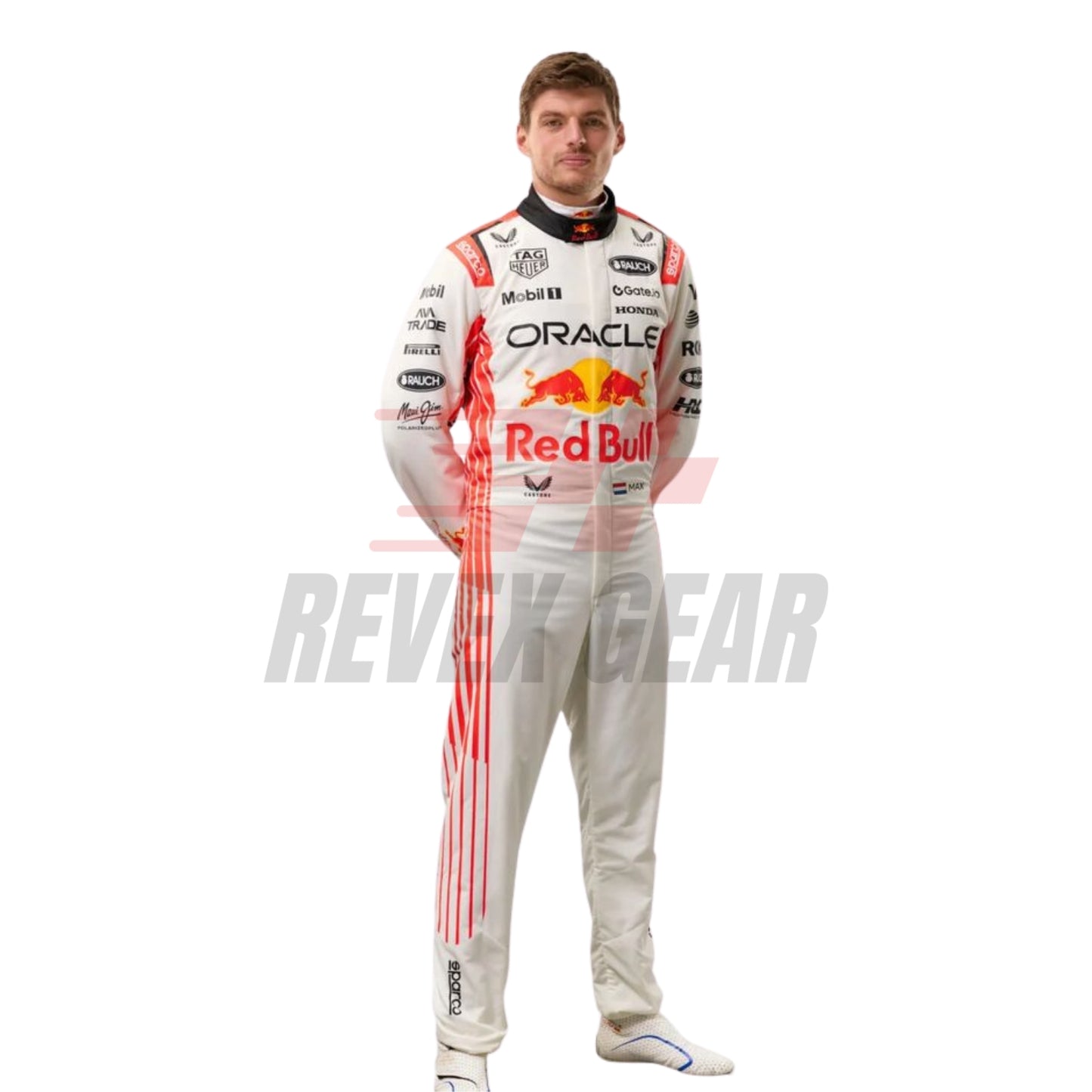 Max Verstappen in action during the 2025 Japanese Grand Prix at Suzuka, wearing his special edition white race suit with red accents.