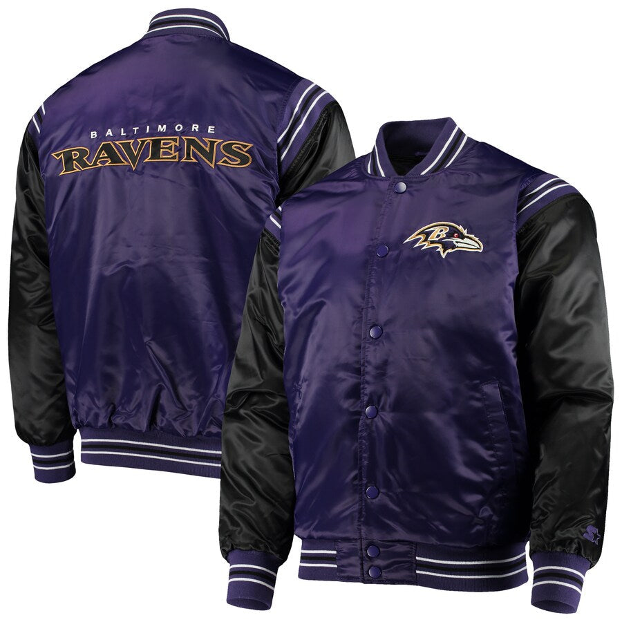 Men's Baltimore Ravens Starter Purple/Black Enforcer Satin Varsity Full-Snap Jacket
