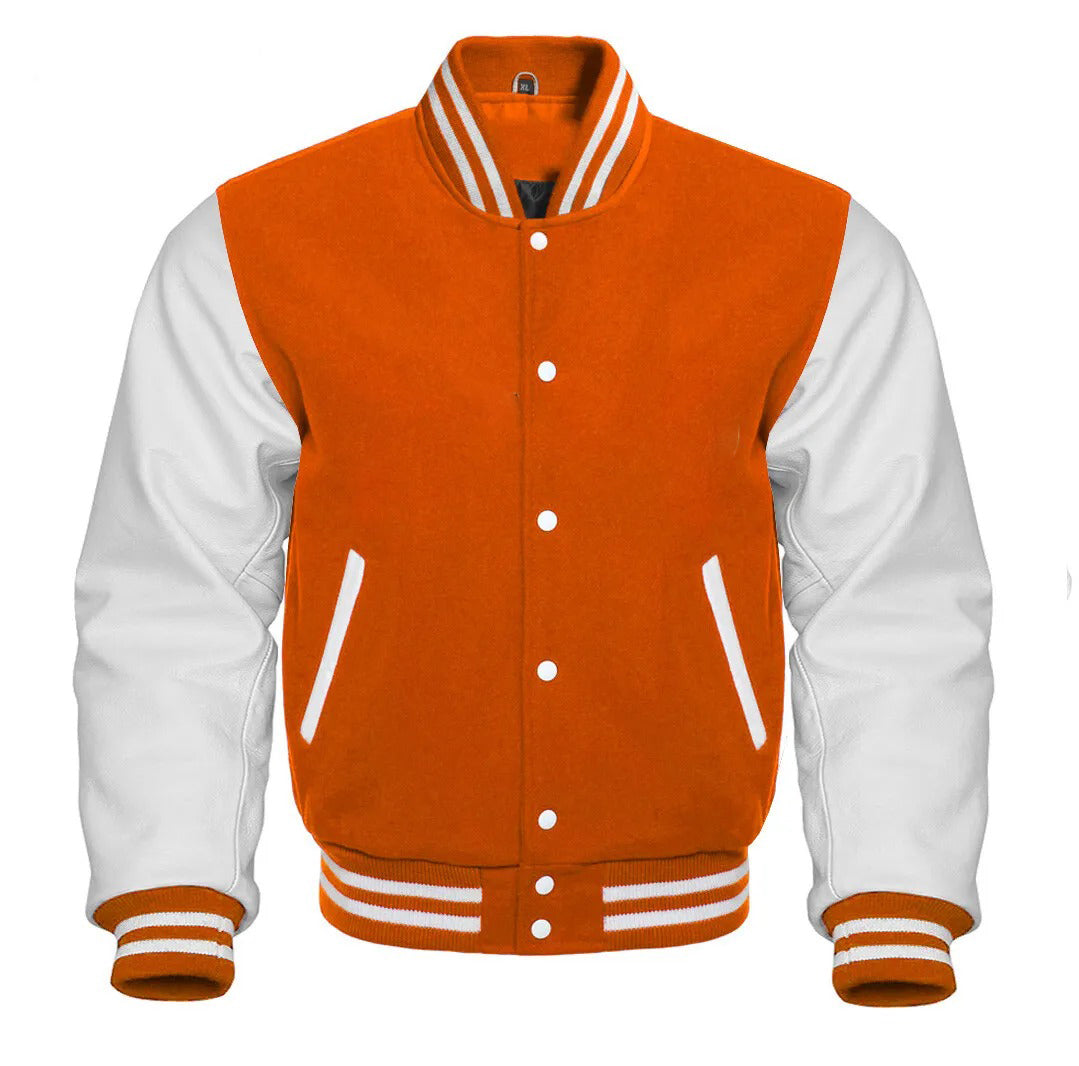 Varsity Letterman Bomber Baseball College Jacket Wool & Real Leather Sleeves