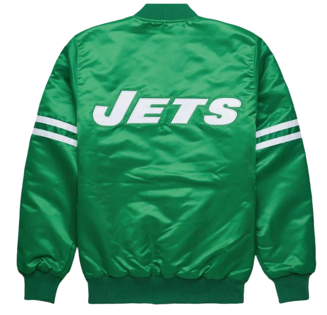 NY Jets Green satin Bomber Style Letterman Full snap Embroidered Varsity Jacket
