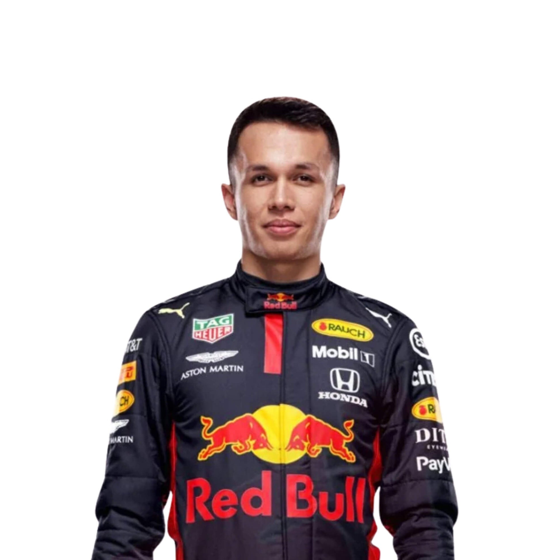 closeup front view of Alexander Albon’s 2020 F1 Mugello race suit – high-resolution image