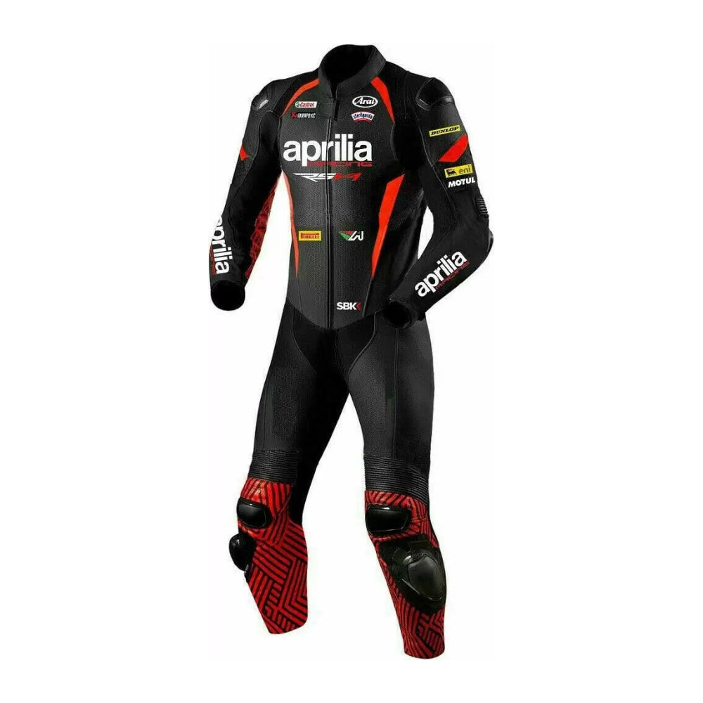 Aprilia Motorcycle Racing Leather Suit – Black and Red Edition