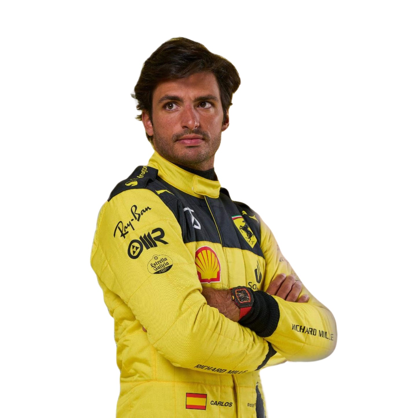 High-resolution image of Carlos Sainz 2022 75th Anniversary racing suit – ideal for motorsport display or fan collections.