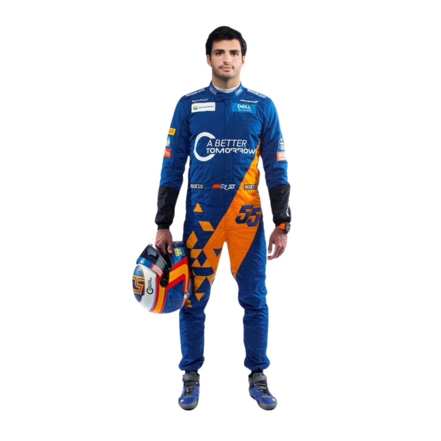 Carlos Sainz 2019 F1 racing suit in high resolution – vibrant front look with iconic race elements