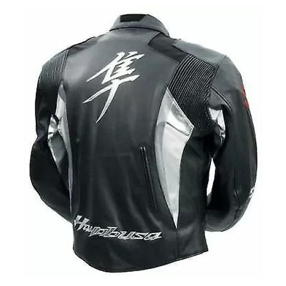 Grey Suzuki Hayabusa Motorbike Leather Racing Jacket