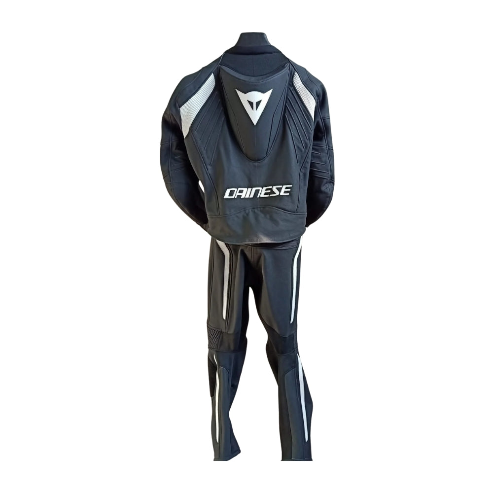 Laguna Seca One-Piece Perforated Motorcycle Leather Racing Suit Black and White