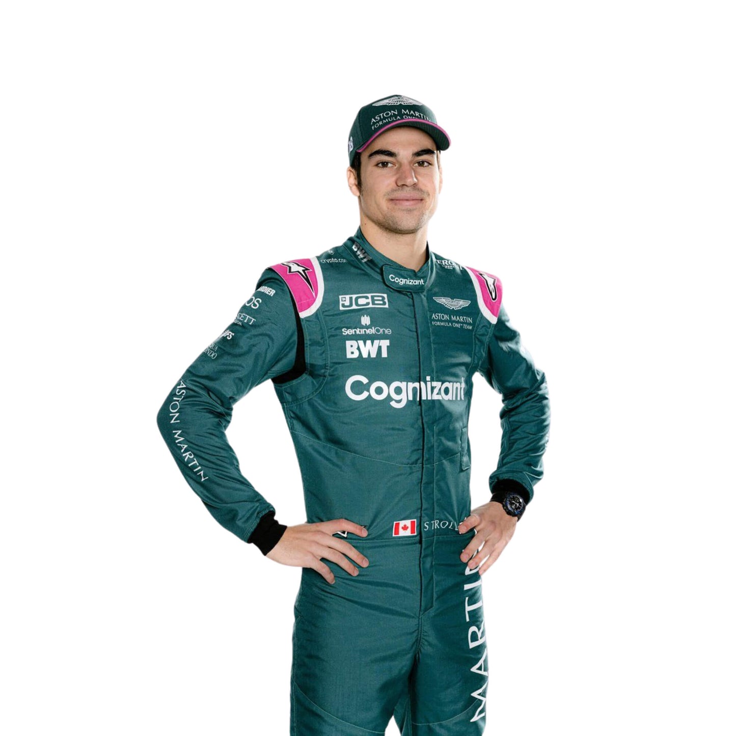 2021 Lance Stroll F1 Racing Suit Close-up, Logo Tag, Reinforced Neckline, Contrast Stitching