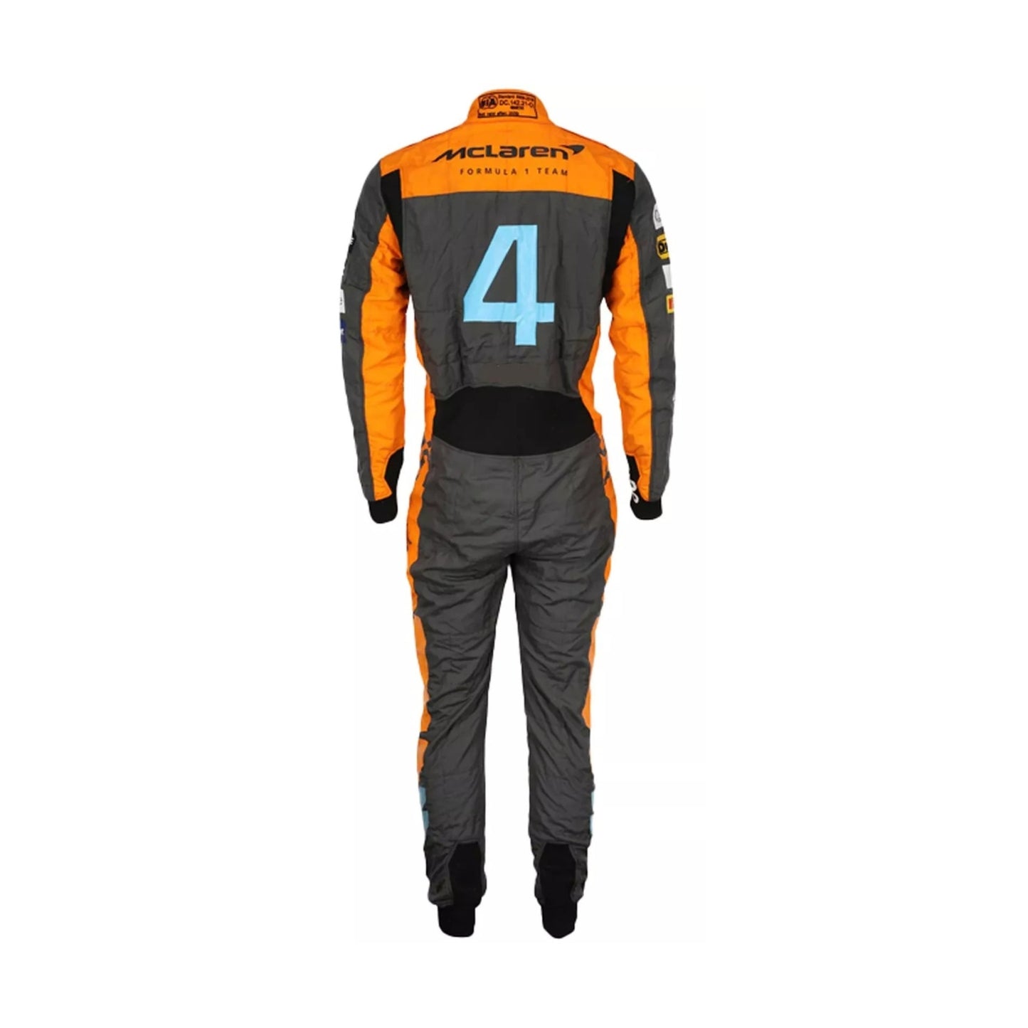 Lando Norris Karting Suit 2023 Back View, Name Printed with Team Logos and Aerodynamic Stitching