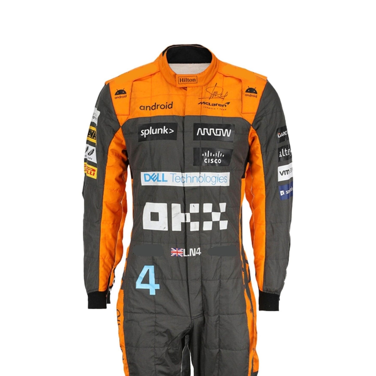Lando Norris Karting Suit 2023 Detail Shot Showing Chest Patch and Sleeve Embroidery