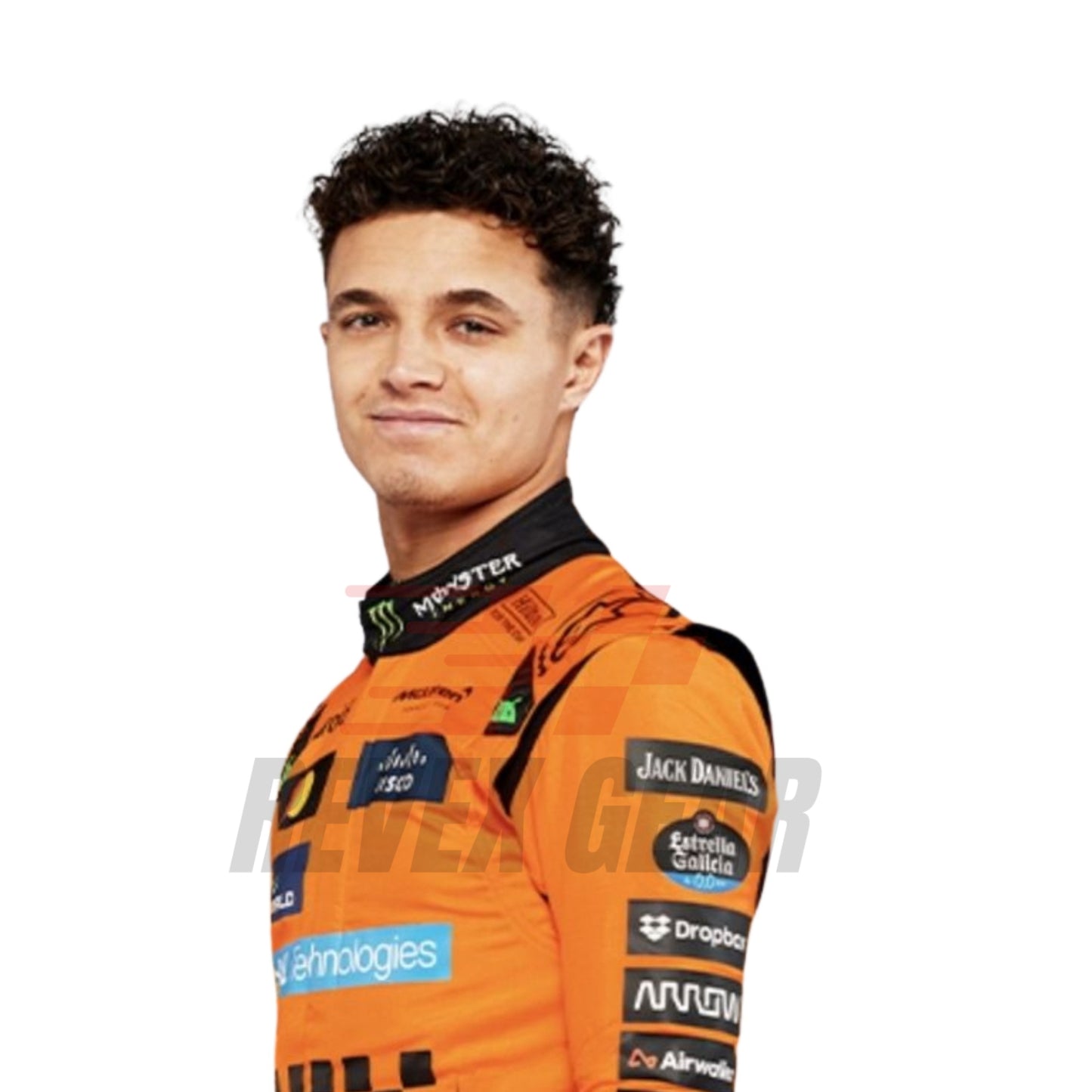Close-up of fabric texture and detailed stitching on Lando Norris 2025 F1 racing costume showcasing premium finishes and logo embroidery.