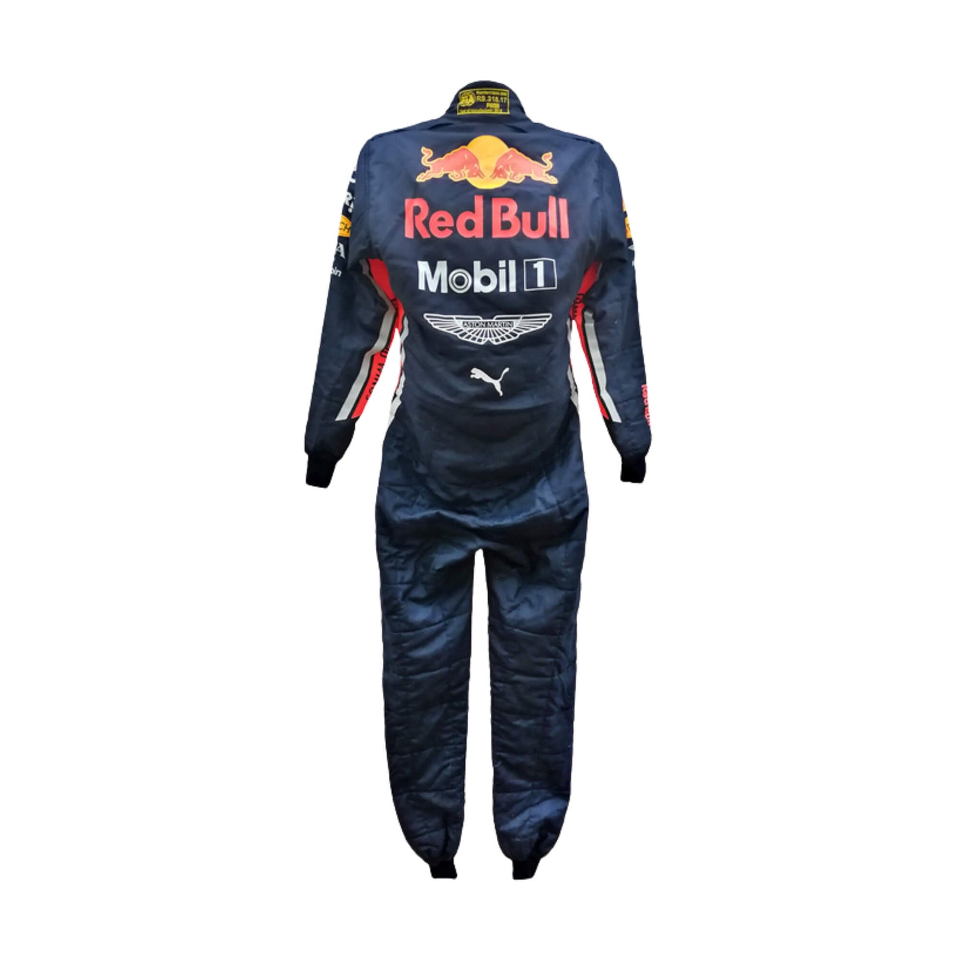 back view of Max Verstappen 2019 F1 racing suit – bold and dynamic design with race-inspired elements, highly admired by motorsport fans.