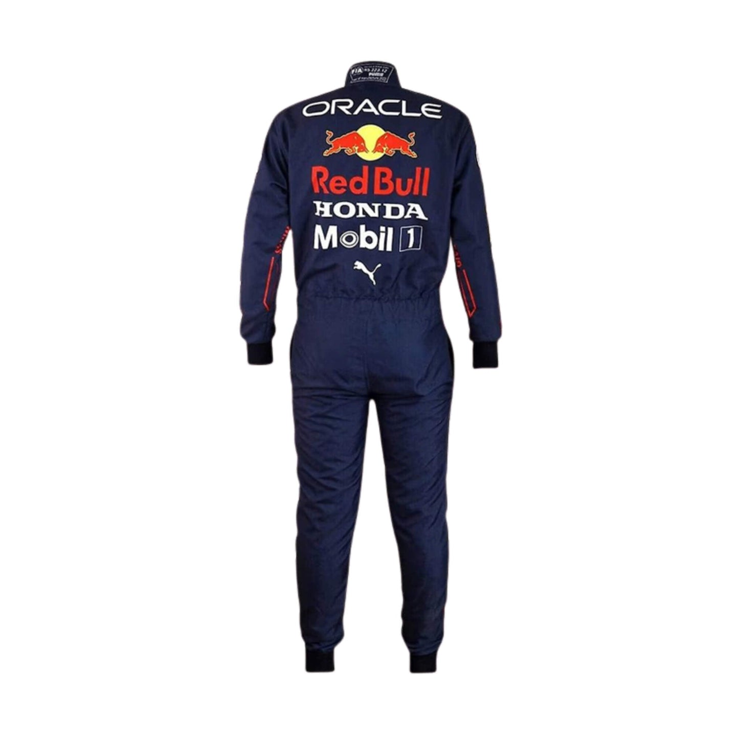 Back view of Max Verstappen 2022 racing suit – aerodynamic lines and sharp tailoring.
