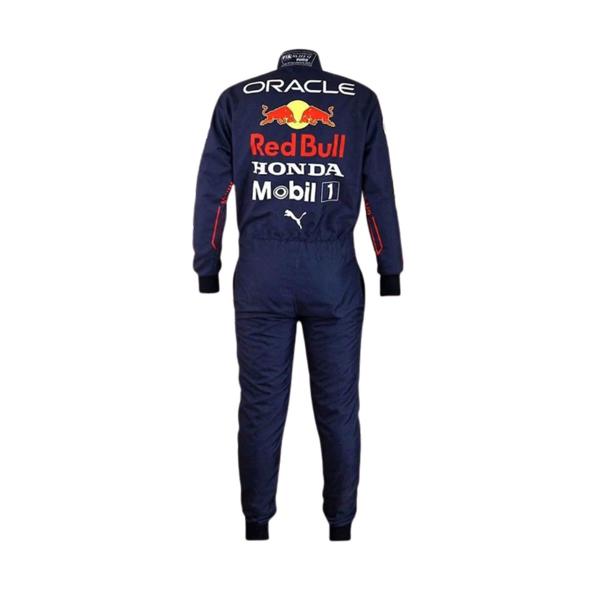 Back view of Max Verstappen 2022 racing suit – aerodynamic lines and sharp tailoring.