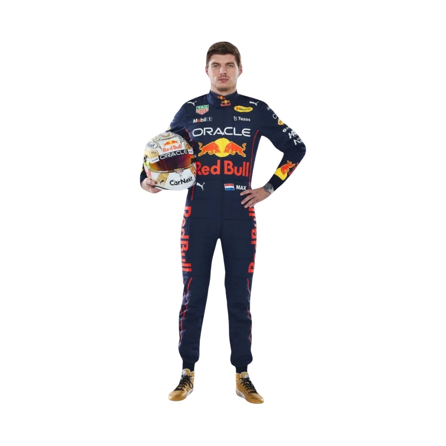 Max Verstappen 2022 F1 racing suit – front view with detailed design and race-fit styling.