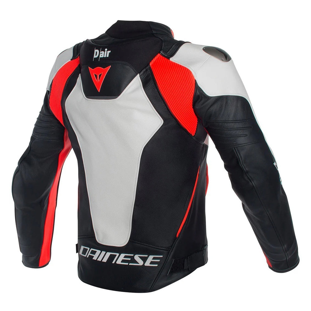 Misano Perforated Motorbike Leather Jacket Black _ White _ Red