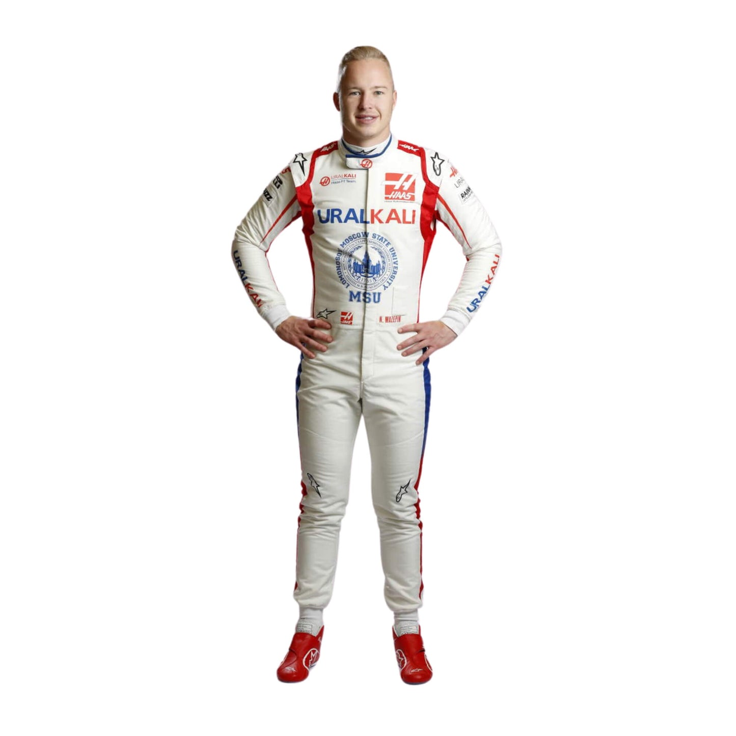 Nikita Mazepin 2021 British GP F1 racing suit – sharp front view with special details