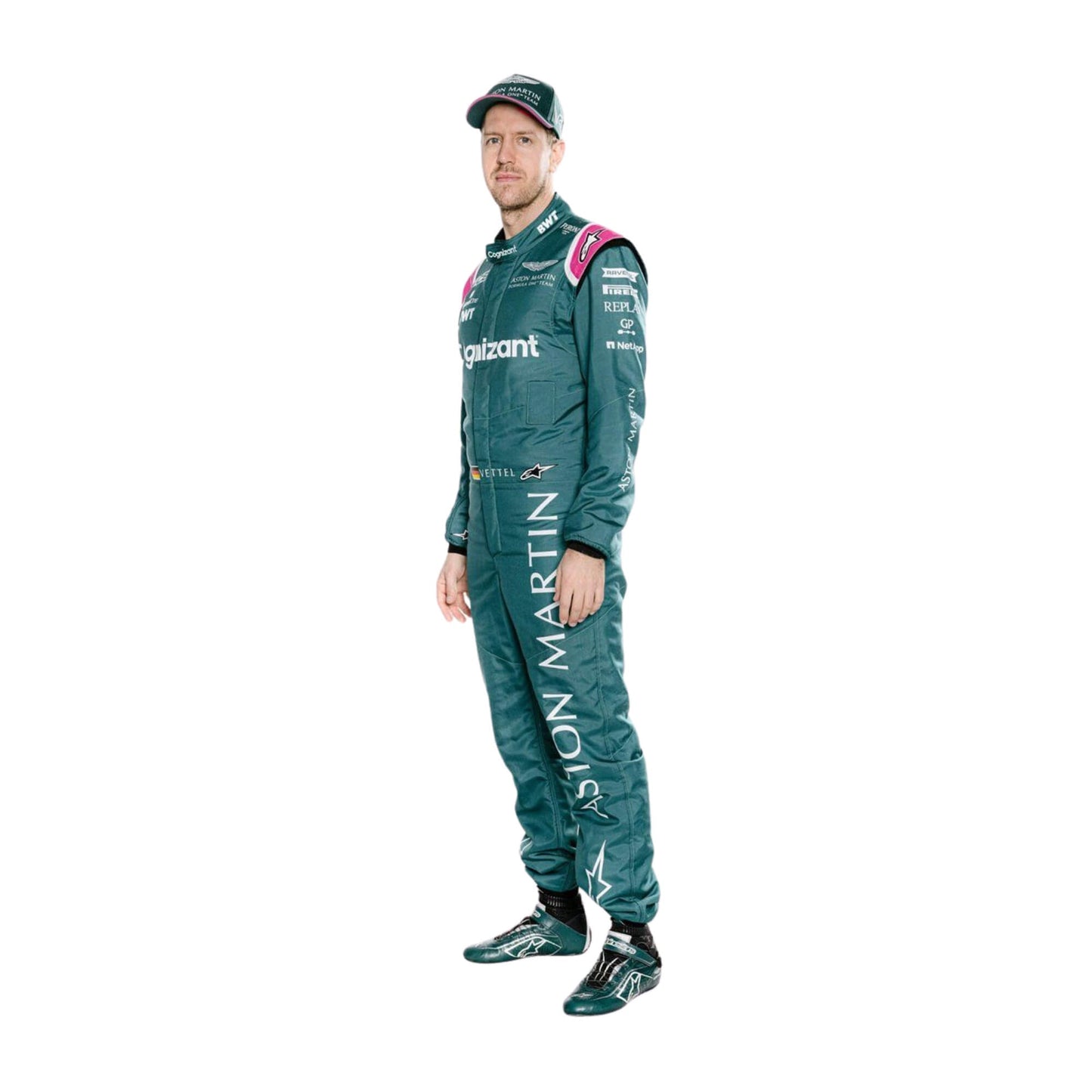 2021 Sebastian Vettel F1 Racing Suit Side View, Protective Fabric, Long Sleeves, Precision Stitching