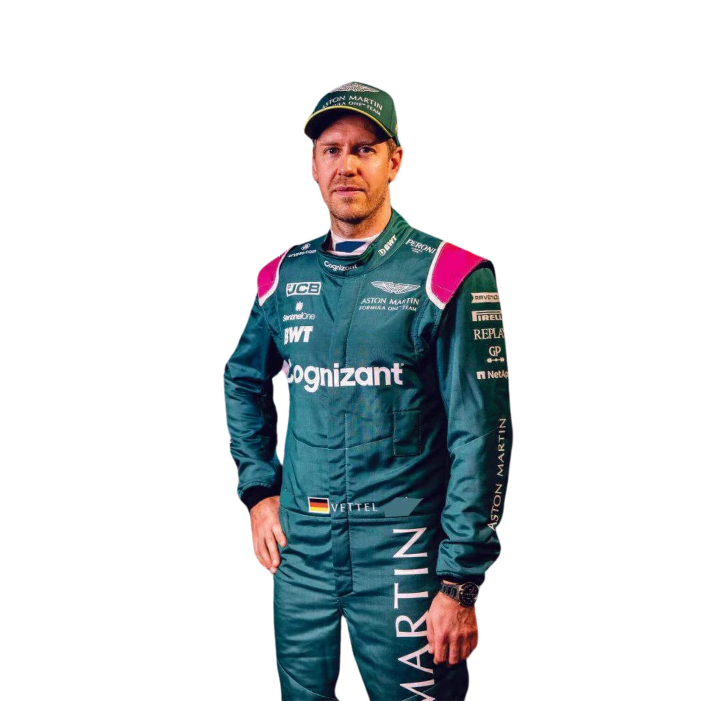 2021 Sebastian Vettel F1 Racing Suit Sleeve Patch Detail, High-Quality Print, Durable Stitch Work