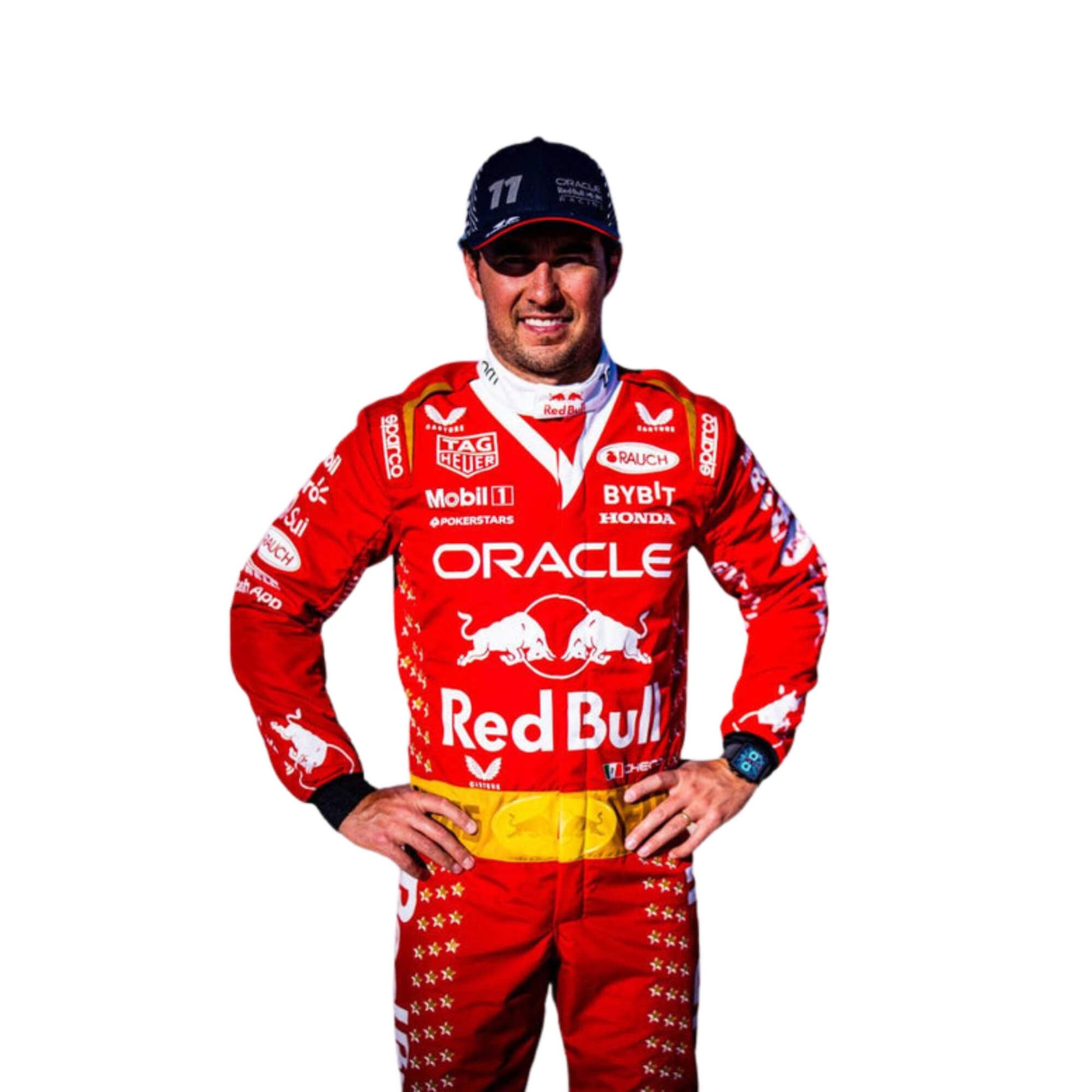 Detailed close-up capturing Perez’s name embroidery, gold piping, and advanced fabric mesh for optimized airflow and heat regulation.