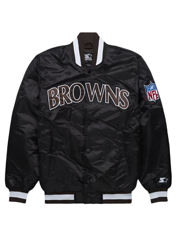 CLEVELAND BROWNS SATIN VARSITY JACKET - BLACK