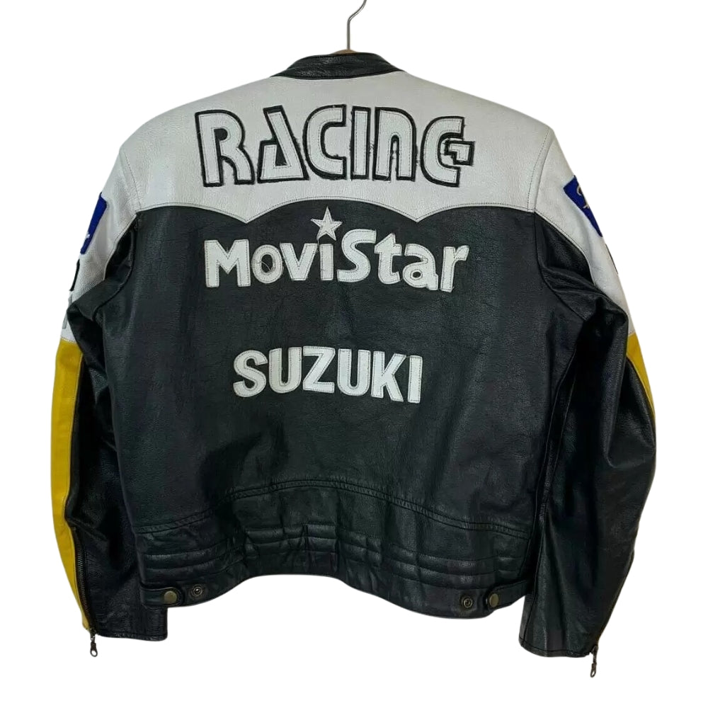 Suzuki Black And Yellow Motorbike Leather Racing Jacket