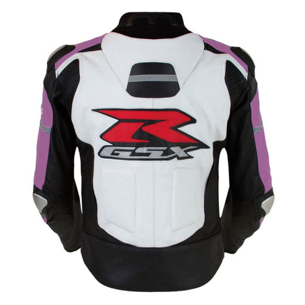 Suzuki GSXR Purple and White Motorbike Leather Racing Jacket