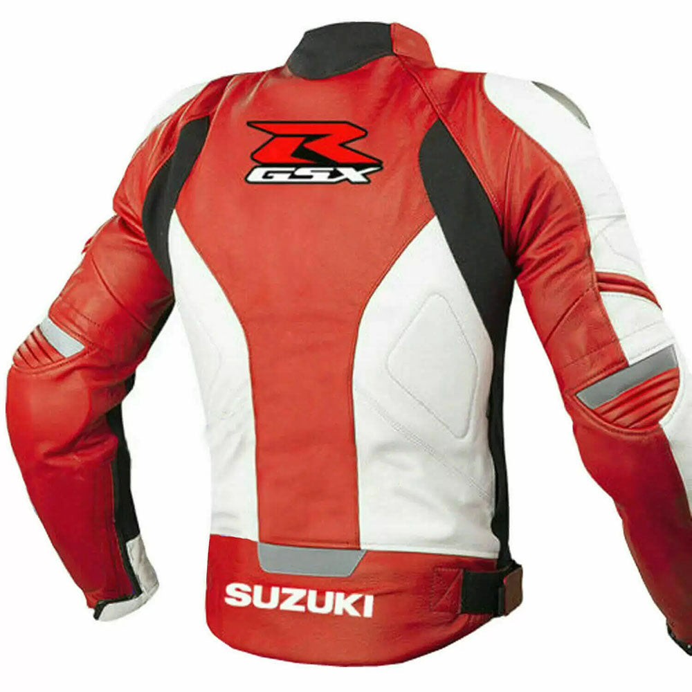 Suzuki GSXR Red and White Motorbike Leather Racing Jacket