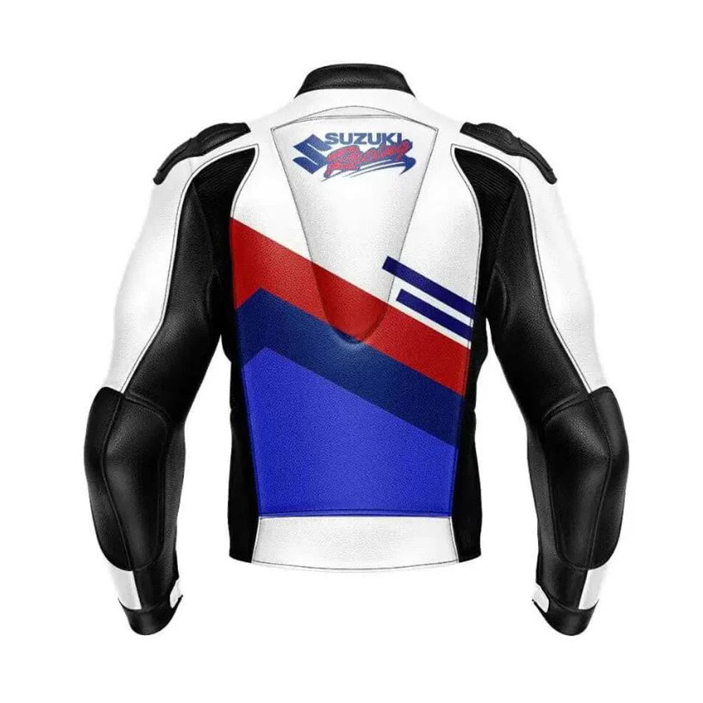 Suzuki Motorbike Racing White Leather Jacket