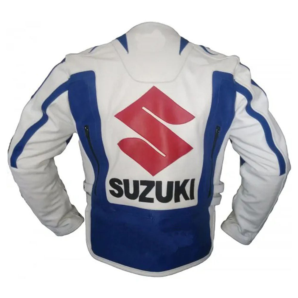 Suzuki blue and white Motorbike Leather Racing Jacket