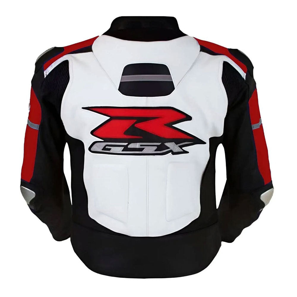 Suzuki red and white GSXR Motorbike Leather Racing Jackets CE Pads