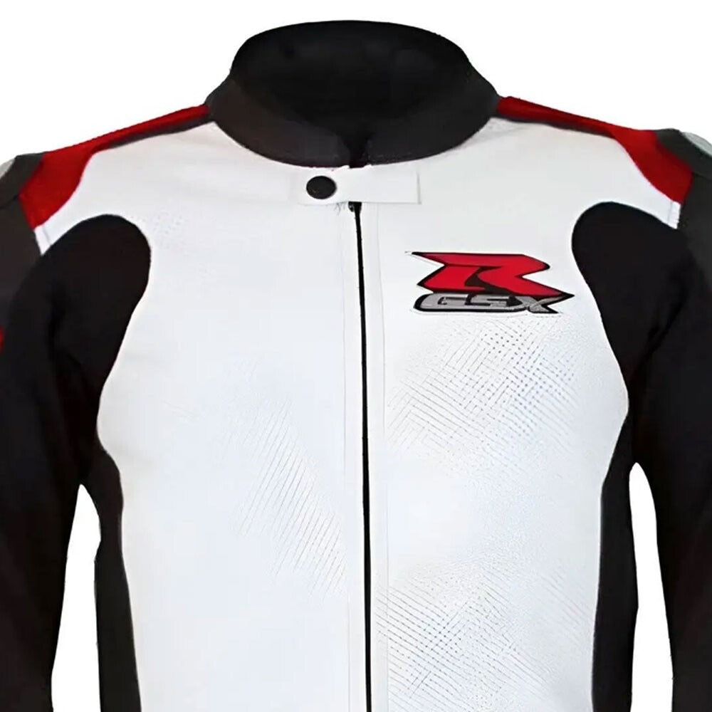 Suzuki red and white GSXR Motorbike Leather Racing Jackets CE Pads
