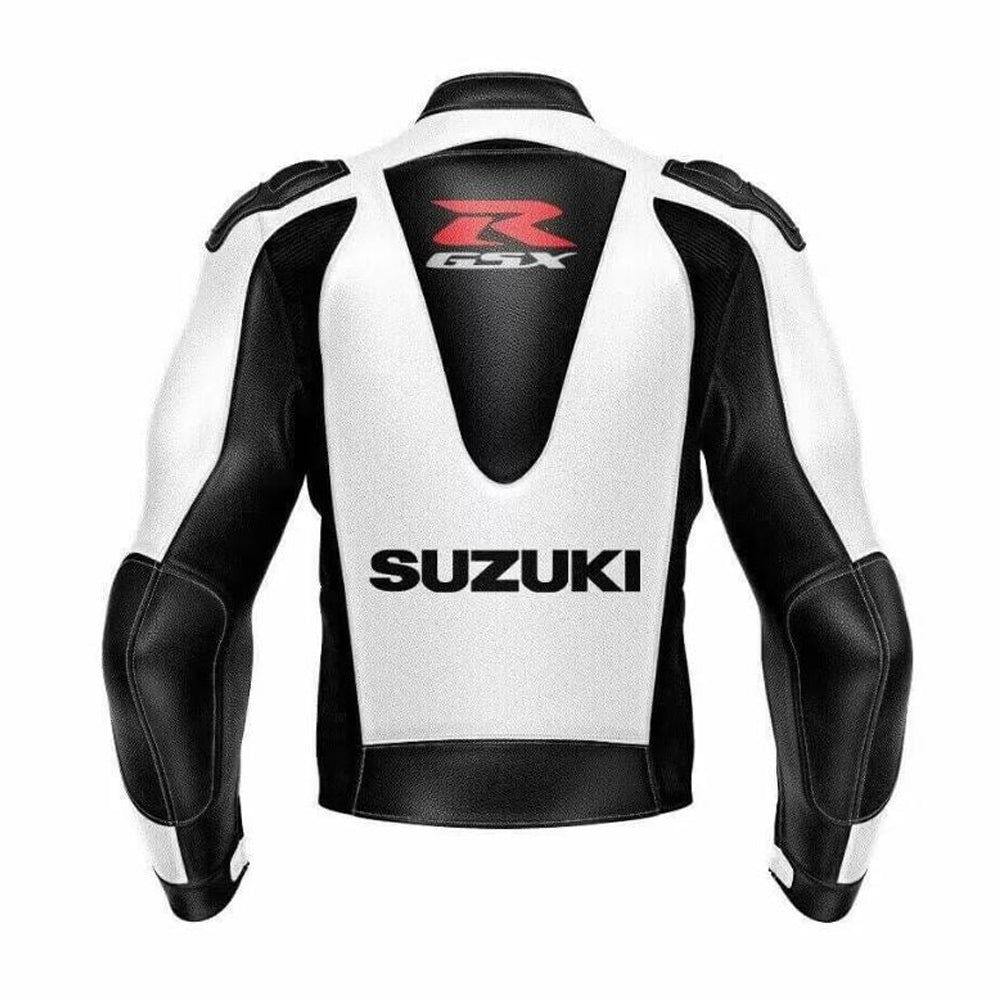 White Black Suzuki GSXR Motorbike Leather Jacket