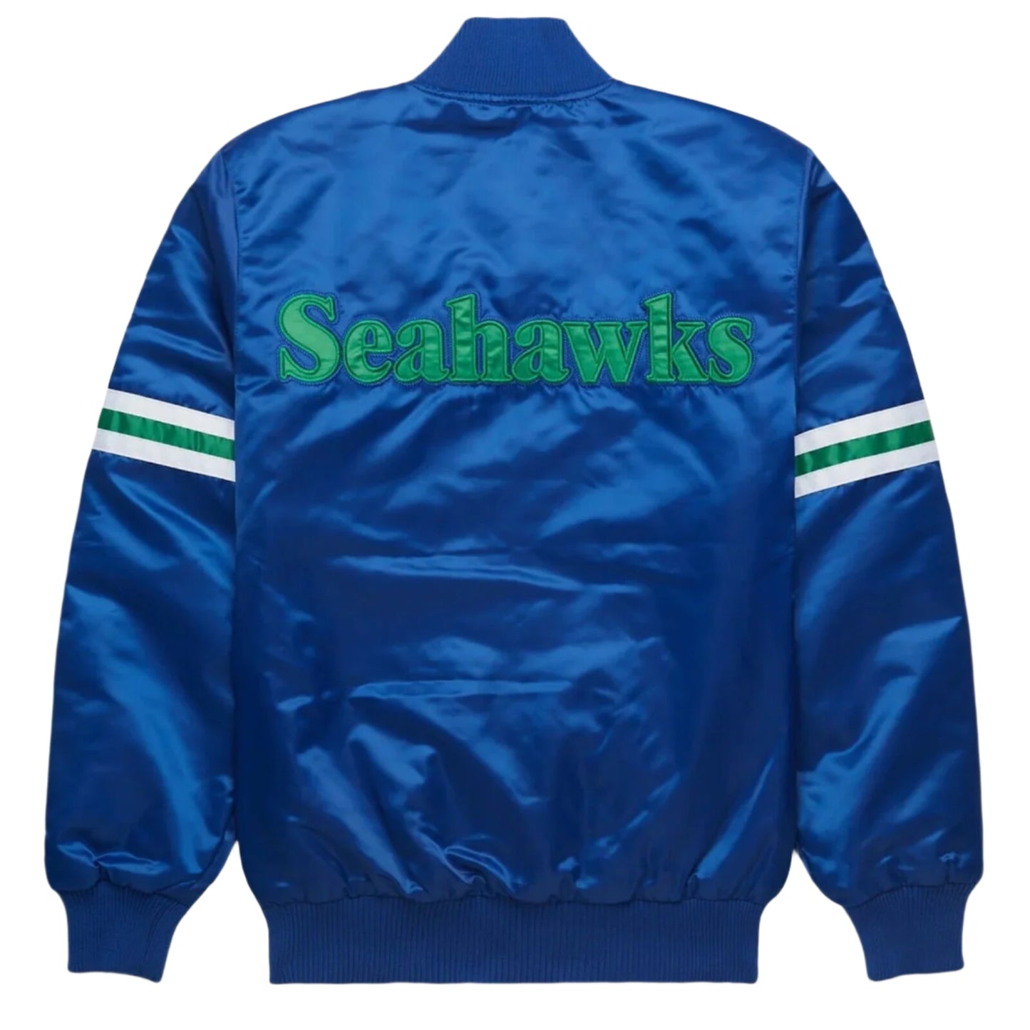 NFL Seattle Seahawks Blue Satin Bomber Style Letterman Full snap Varsity Jacket