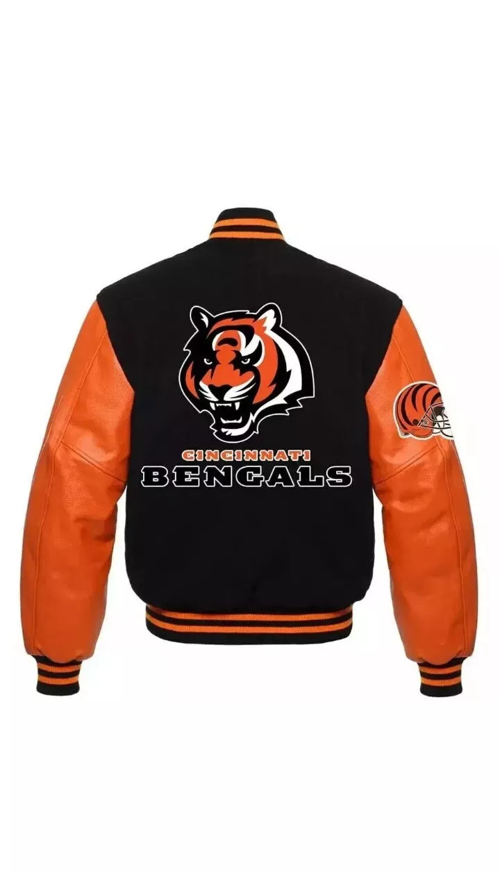 Letterman Cincinnati Bengals Super Bowl Varsity Jacket Wool & Leather