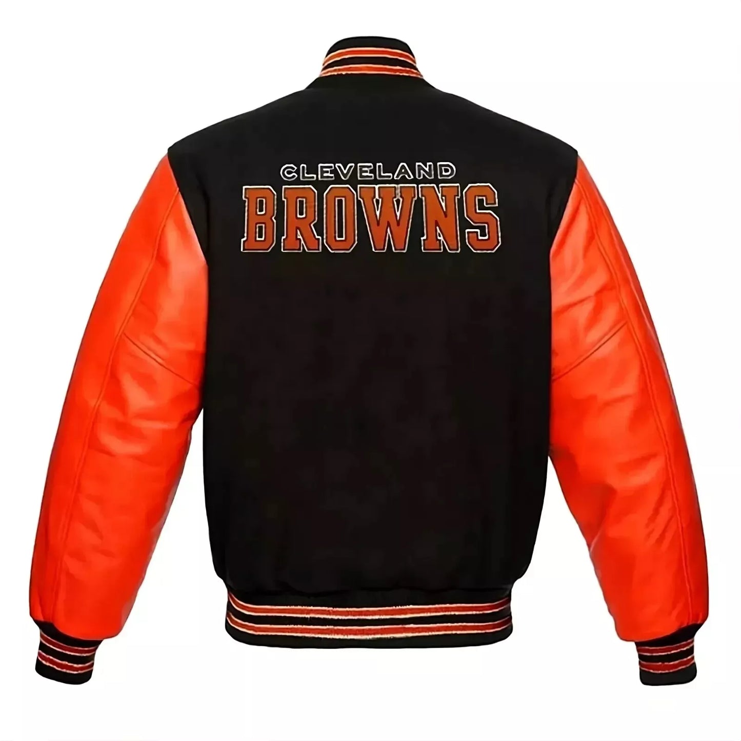 Letterman Cleveland Browns Black Wool Varsity Jacket With Leather Sleeves