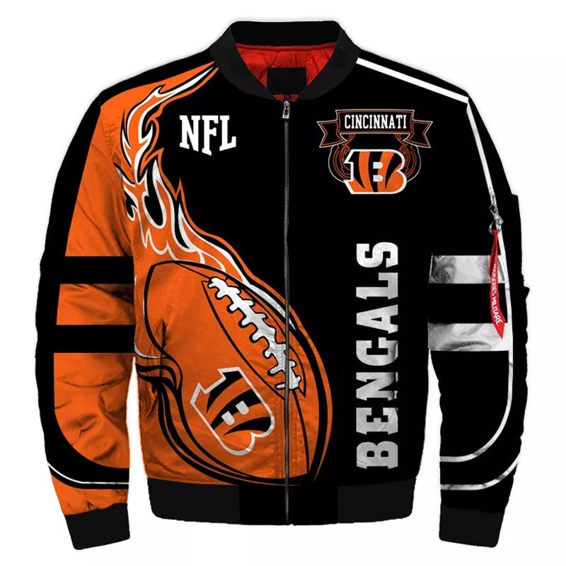 Cincinnati Bengals bomber Jacket fire balls Casual Jacket