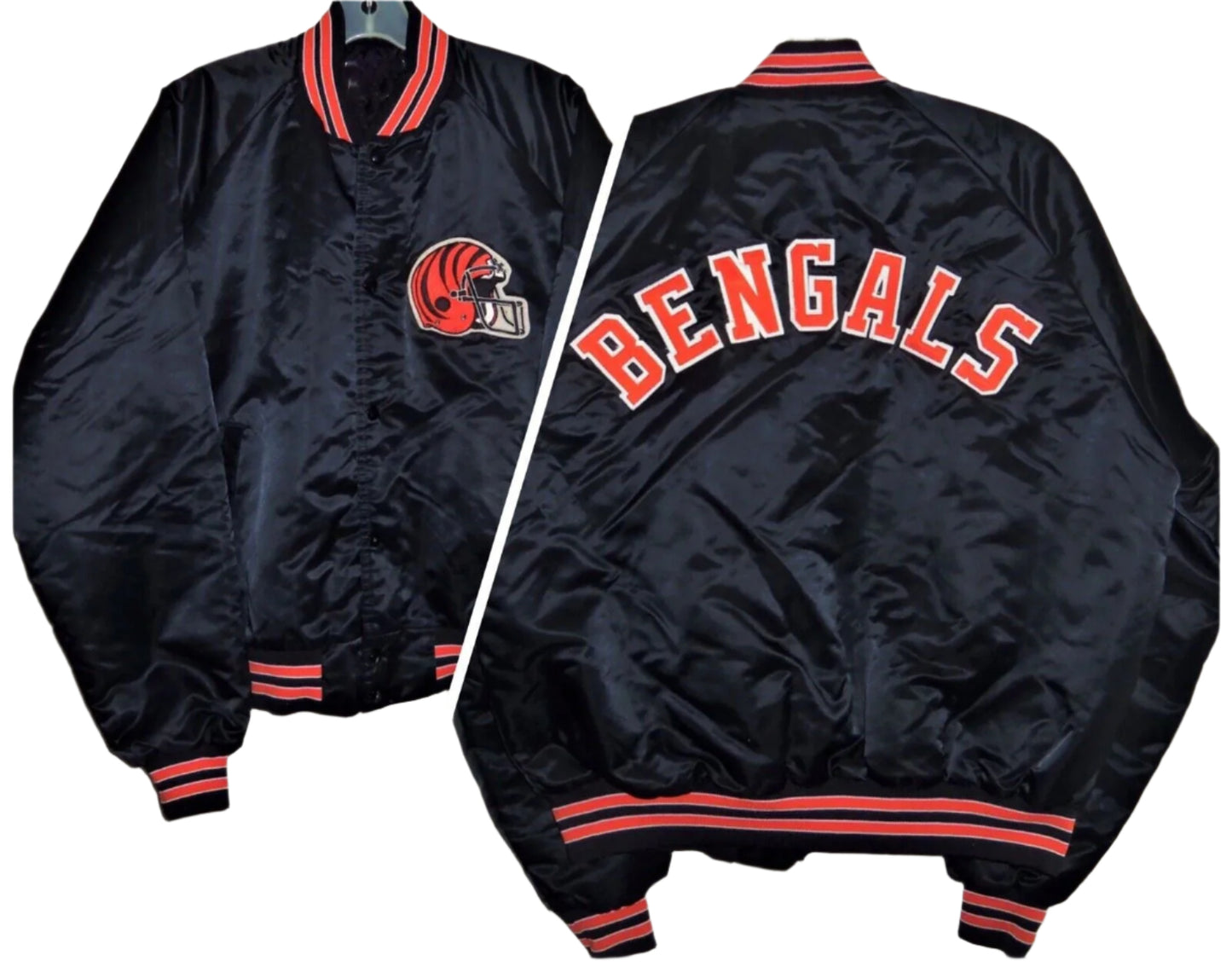 VINTAGE 80's CINCINNATI BENGALS NFL CHALKLINE SATIN THROWBACK SPELLOUT JACKET