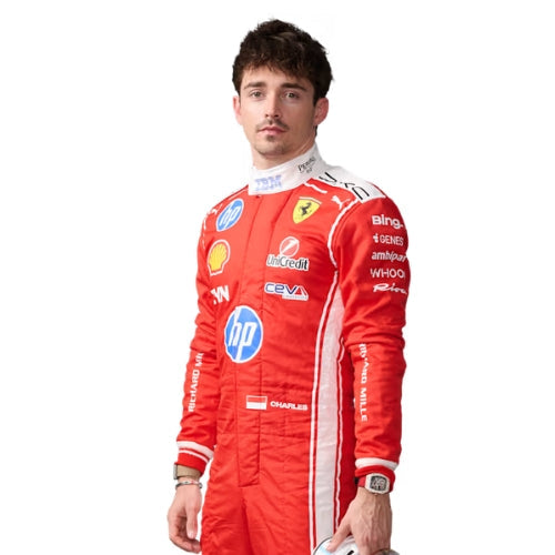 Replica race suit inspired by Charles Leclerc's current team livery
