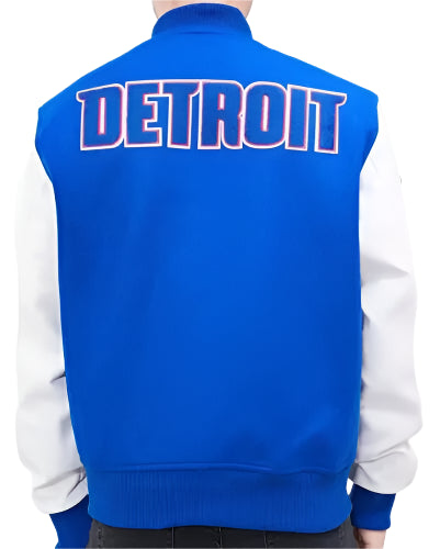 Letterman Detroit Pistons Blue and White Varsity Jacket