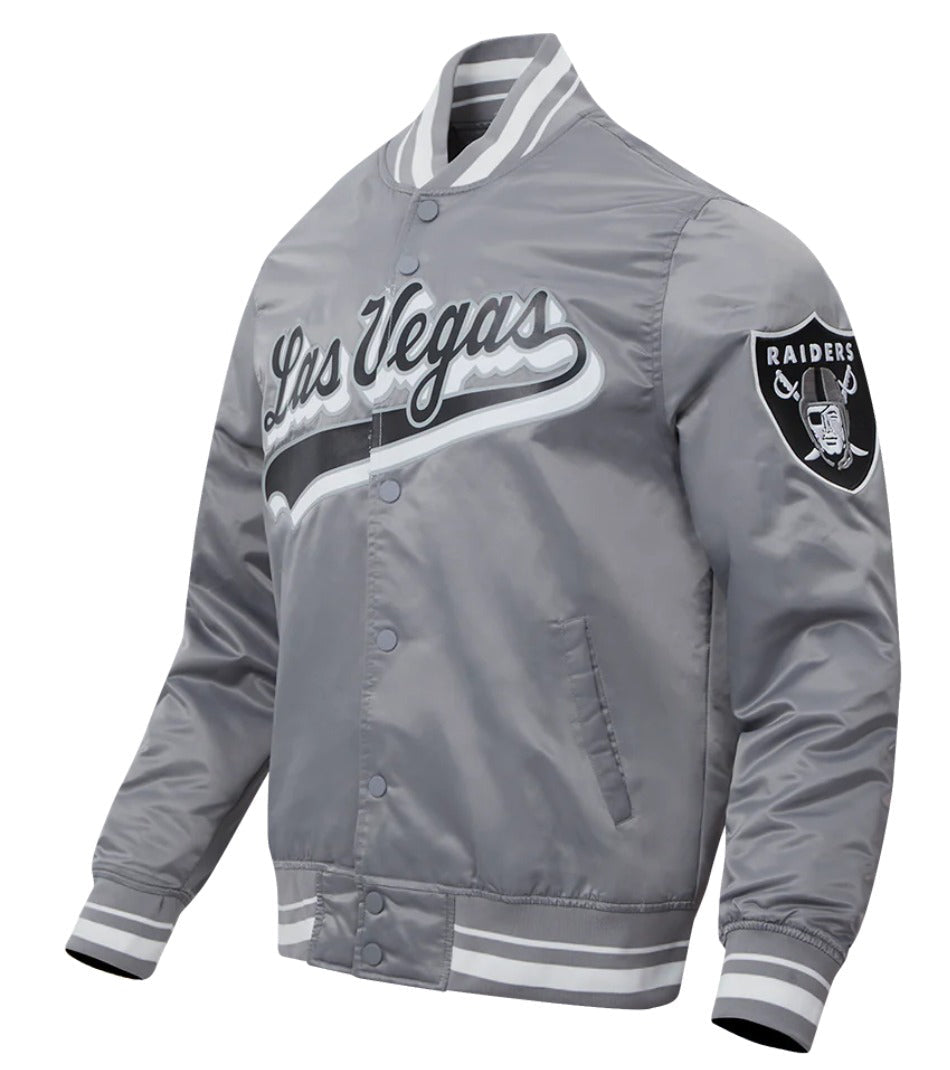 NFL LAS VEGAS RAIDERS SCRIPT TAIL MEN'S RIB SATIN JACKET