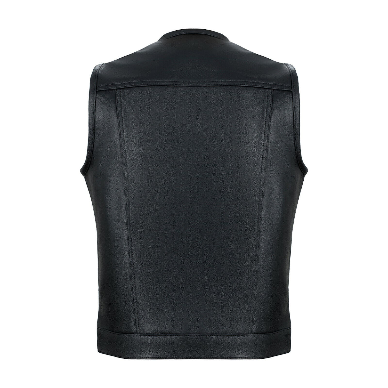 Collarless Cut off Black Mens Vest Waistcoat Gilet Biker Motorcycle Leather YKK