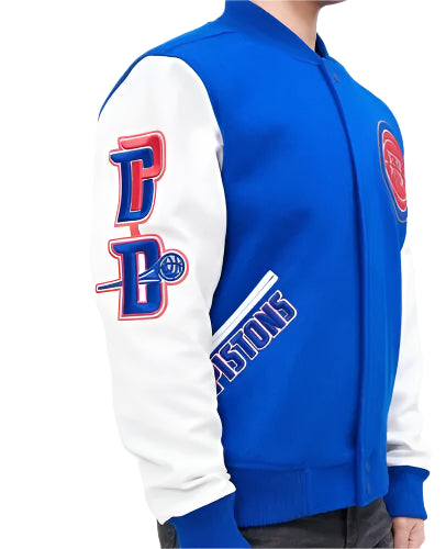 Letterman Detroit Pistons Blue and White Varsity Jacket