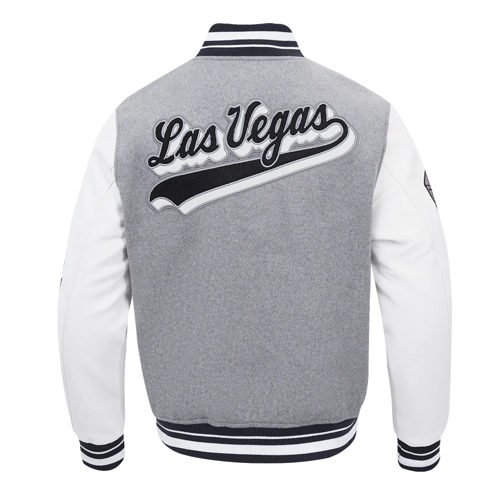NFL LAS VEGAS RAIDERS SCRIPT TAIL MEN'S RIB WOOL VARSITY JACKET